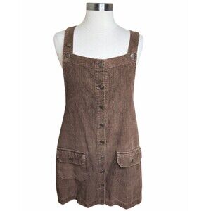 VTG 90s California Concepts Brown Corduroy Jumper Dress Button Front Large USA